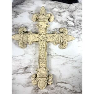 Iron Cross Wall Decor -Distressed Off White Color- 12.5in-h X 9.5in-w (P2897)